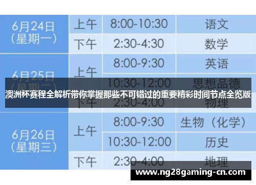 澳洲杯赛程全解析带你掌握那些不可错过的重要精彩时间节点全览版
