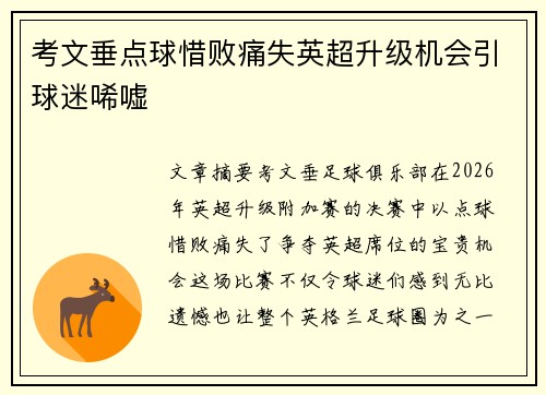 考文垂点球惜败痛失英超升级机会引球迷唏嘘 考文垂点球惜败痛失英超升级机会引球迷唏嘘